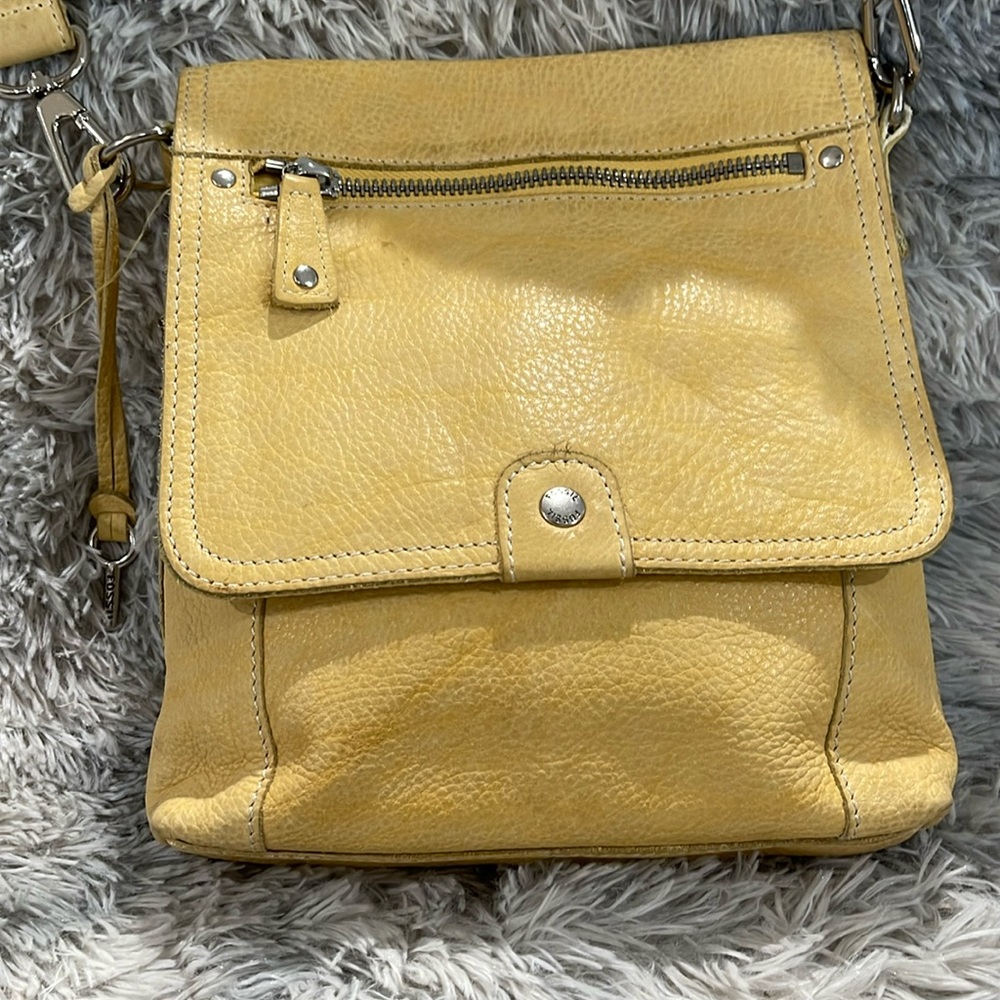 Fossil Yellow Suede Saddle Bag